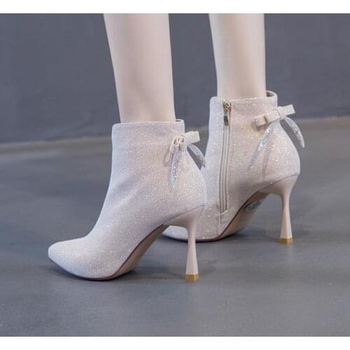 New Temperament Suede Pointed Toe Stiletto High Heels Short Boot Womens Autumn Winter New Beige Short Boots Fashion Pumps Boots