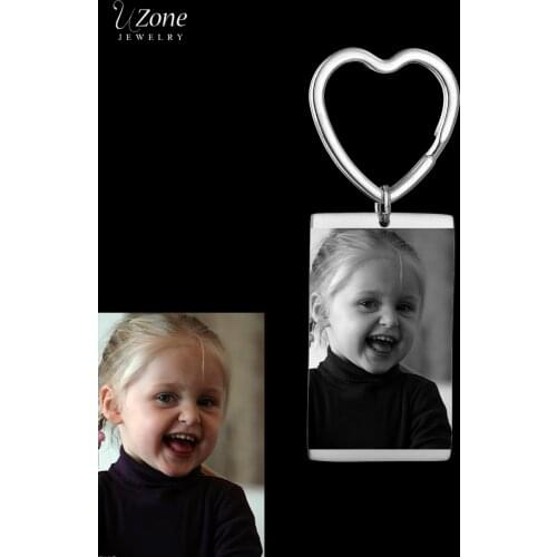 UZone Custom Engraved Picture Texts Rectangle Keychains for Women Baby Stainless Steel Personalized Jewelry DIY Birthday Gifts