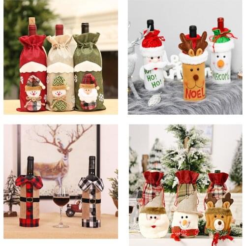 Christmas Wine Bottle Cover Merry Christmas Decor For Home 2020 Natal Noel Christmas Table Decor Xmas Gift Happy New Year 2021
