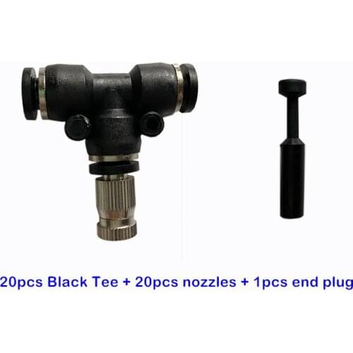 S376 Low Pressure 6mm Misting Fog Nozzles 0.4mm Garden Sprayer 20pcs + Slip Lock Quicker Tee Connectors 20Pcs + 1pc 6mm End Plug