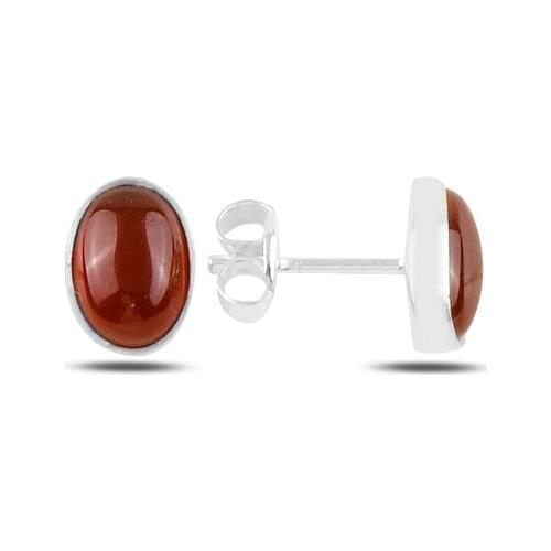 Silver 925 Sterling Oval Red Agate Natural Stone Earrings