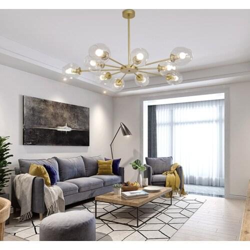 Modern LED Chandelier Lighting for Living Room Bedroom Glass New Lamp Gold Frame Iron Indoor Decoration Fixture Light Lustres