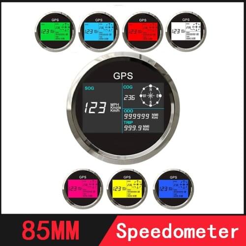 7 Color Backlight GPS Speedometer With Digital LCD Display 85mm Odometer Adjustable Mileage Trip Counter With GPS Antenna 12V24V