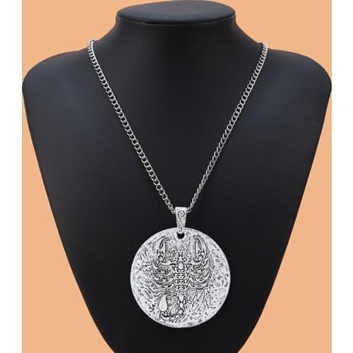 Tibetan Silver Large Abstract Scorpion Pattern Round Charms Pendants on Long Curb Chain Lagenlook 34"+2