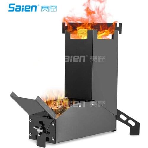 Camping Stove Collapsible Wood Burning Stainless Steel Rocket Stove Backpacking Camp Tent Stove for Picnic BBQ Camp Hiking