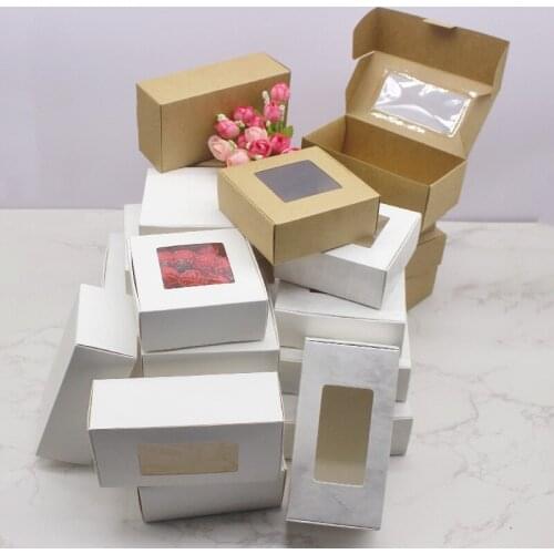 Candy box Packaging 50pcs Multi Size Square Kraft &white Wedding Party Favor Supplies Handmade Chocolate Candy Storage Carton