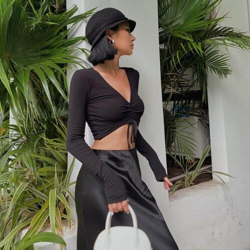 Spring Sweater Pullover Women Sexy Knitwea Streetwear Drawstring Short Coat Fashion Chic V-neck Knit Slim Vetement Pull Femme