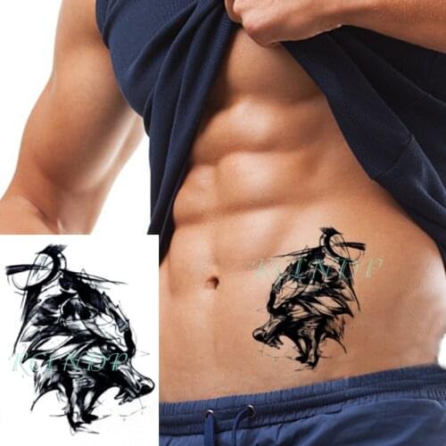 Waterproof Temporary Tattoo Sticker Black Roaring Wolf Head Creative Personality Fake Tatto Flash Tatoo for Girl Women Men