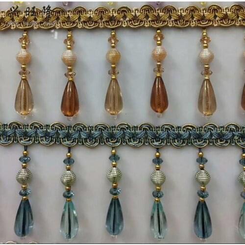 XWL 12M Crystal Beads Curtain Lace Trims Tassel Edge Decor DIY Sewing Stage Sofa Lamp Decorative Lace Ribbon Curtain Accessories
