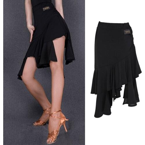 Latin Dance Skirt Black Sexy Irregular Skirts Women Tango Salsa Rumba Cha Cha Samba Clothes Latin Practice Dance wear DN3616