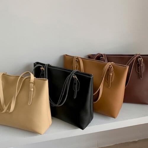 2020 New Tote Bags High-capacity Multifunctional Female PU Handbag Simple Wild Solid Color Shoulder Bag