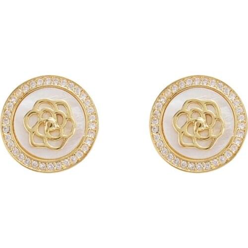 2021 Korean Style Exquisite Elegant Geometric Round Rose Flower Clip on Earrings Without Piercing for Women Party Jewelry Gifts