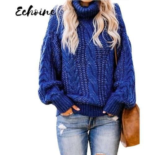 Blue/Yellow/Purple Chunky Turtleneck Sweater Top Women Winter knitted Long Sleeve Solid Color Casual Loose Plus Size XL Sweater
