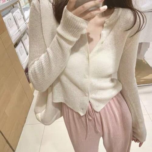Pink Peach Cardigan Sweater 2021 Spring Summer V Neck Sweater Women Thin Cardigan Crop Top Sweater Harajuku Cropped Cardigan
