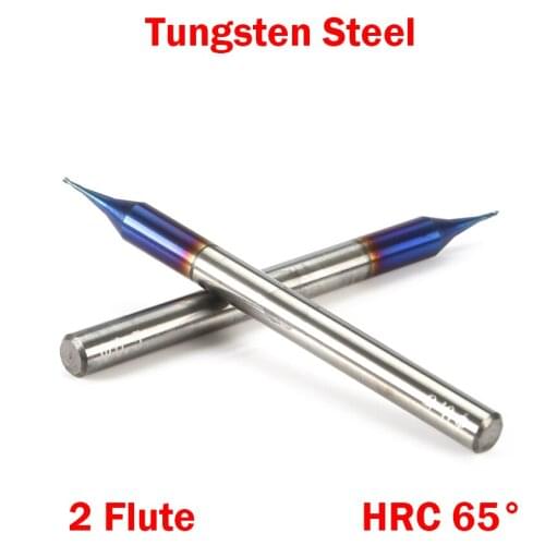 0.7mm 0.8mm 0.9mm Cutting Edge Diameter HRC65 Tungsten Carbide 2 Flute Micro CNC Tool Router Bit Flat End Mill Milling Cutter
