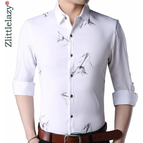 2020 Brand Long Sleeve Men Social Shirt Spring Streetwear Casual Floral Shirts Dress Mens Slim Regular Fit Clothes Fashions 0081
