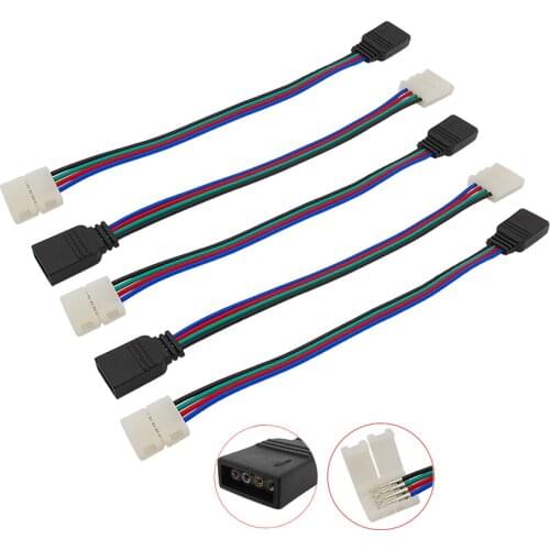 5Pieces/lot Width 10mm 4 Pin Female Socket RGB LED Strip Cable Wire Connector for Connection LED RGB 5050 Strip Light 15CM