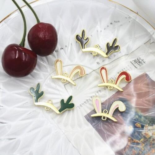 50pcs/lot DIY Cute animal rabbit ears enamel charm candy deer ears oil drip pendants for earring accessories