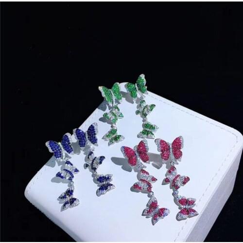 Butterfly Sapphire Emerald Dangle Earring 925 Sterling silver Party Wedding Drop Earrings for Women Bridal Luxury Jewelry