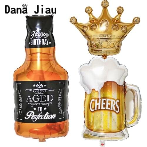 Large Gold Crown Whiskey Bottle beer cup Foil Balloon Bar king Happy Year Birthday Party Wedding Celebration Decoration