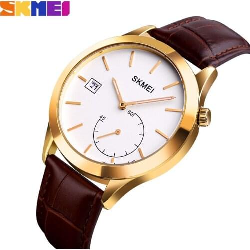 SKMEI Simple Leather Quartz Mens Watches Business Style Calendar Male Watch Waterproof Wristwatches Relogio Masculino
