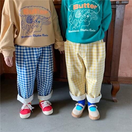 8240 Children Clothes Baby Girl Plaid Pants Autumn New 2021 Casual Loose Baby Boys Trousers Simple Fashion 2-9T Kids Outfits