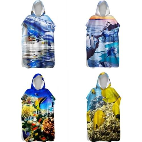 Underwater World Adult Kids Double-Faced Fleece Lightweight Quick Dry Beach Bath Towel Warm Change Bathrobe Travel Surf Cloak