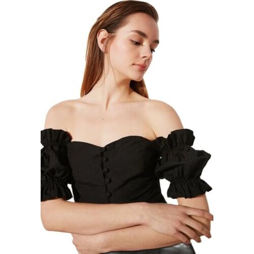 Elegant Women Blouse 2021 Mesh Top Tile Button Detail Crop Top Blouse Womens Bustier Night Club Party Sexy Cropped top Summer