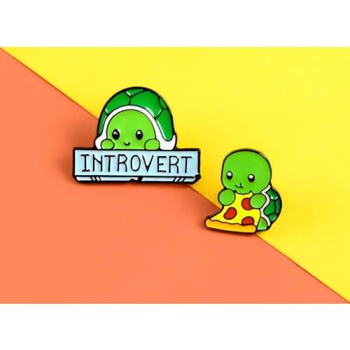 Cartoon Animal Green Turtle Pizza Letter Enamel Brooch Alloy Badge Clothes Bag Pin Cute Sweet Woman Jewelry Gift For Friends