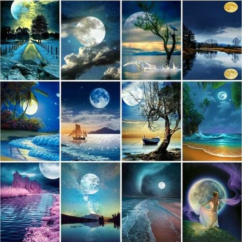Evershine Diamond Painting Full Square Moon Rhinestones Pictures Diamond Embroidery Landscape Cross Stitch Mosaic Art Home Decor