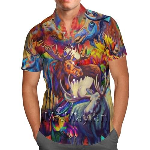 Animal Deer 3D Printing Beach Hawaiian 2021 Summer Shirt Short Sleeve Shirt Streetwear Oversized 5XL Camisa Social Chemise Men
