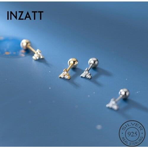 INZATT Real 925 Sterling Silver Zircon Triangle Stud Earrings For Fashion Women Party Geometric Fine Jewelry Cute Accessories
