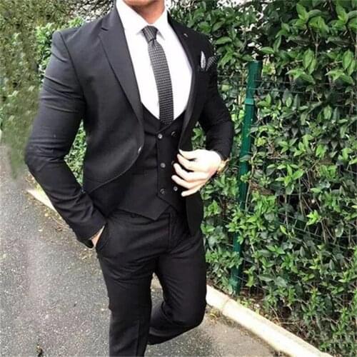 Causal Street Fashion Black Notch Lapel Men Suits 3 Pieces Costum Homme Groom Wedding Wear Terno Masculino Slim fit Blazer