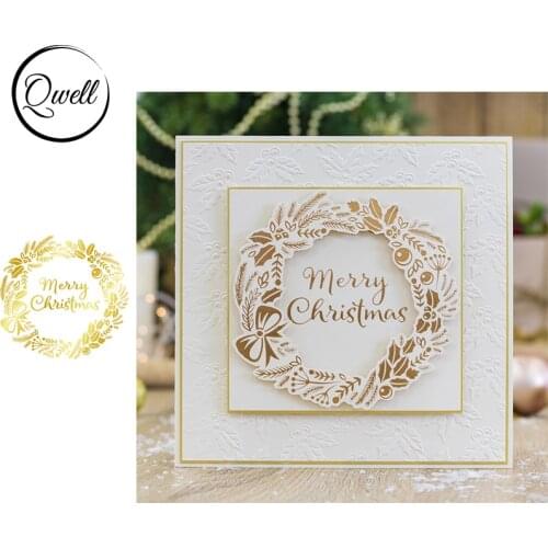 QWELL Hot Foil Plate Merry Christmas Sentiments Holly Fruits Circles Craft Paper Cards DIY Scrapbooking Embossing Template 2020