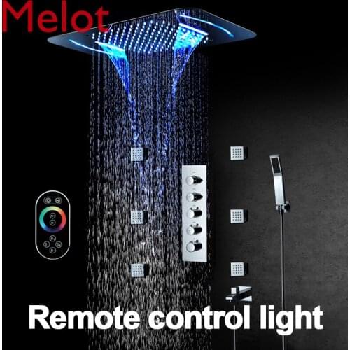 M Boenn Bathroom Shower System Big Water Flow LED Shower Head Spa Rainfall Shower panle Thermostatic Mixer Faucet Massage Jets