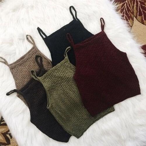 Fashion Sexy Women Summer Sleeveless Spaghetti Strap Knitted Short Tank Vest Tops Bodycon Casual Solid Crop Tops Tank Tops