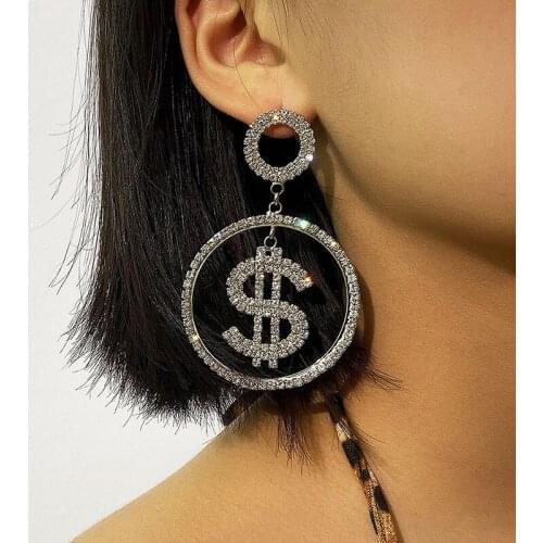 Fashion Exaggerated Rhinestone Dollar Earrings for Women Punk Vintage Geometric Dangle Earrings Ladies Ear Jewelry XR2792