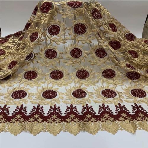2020 Latest Design African Lace Fabric High Quality Embroidered Beaded French Tulle Guipure Lace Fabric 5 Yards! ZQFO10303
