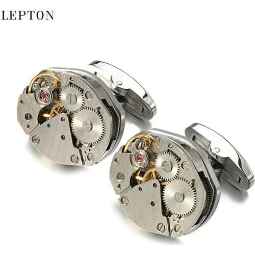 Newest Watch Movement Cufflinks for immovable Stainless Steel Steampunk Gear Watch Mechanism Cuff links for Mens Relojes gemelos