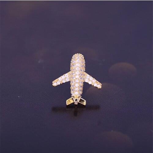 OKILY Cute Copper with Zircon Airplane Lapel Pin for Women Men Shirt Collar Pins Mini Plane Brooches Accessories Jewelry