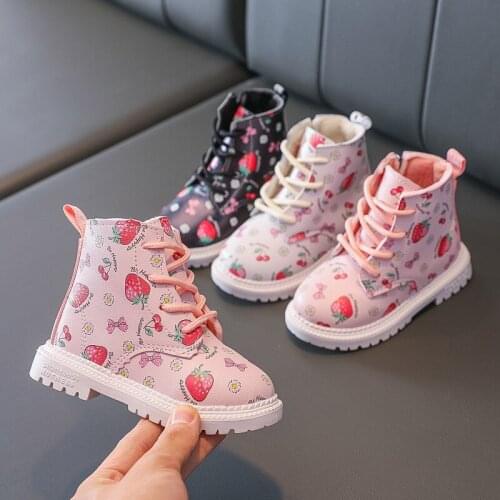 Autumn Winter Girls Boots 2021 New Warm Plush Kids Boots Children Strawberry Casual Shoes Girls Boys Waterproof Snow Boots