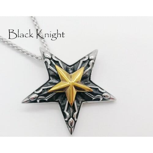 2019 New arrival carved 2 tone pentagram pendant necklace stainless steel 5 pointed star necklace fashion jewelry BLKN0594
