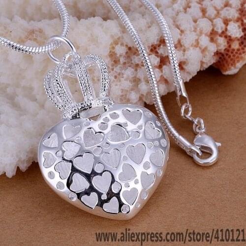 P051_2 Lucky Charm Silver Color Pendants For Women Jewelry Necklace Girl Lady Accessories Fashion Crown Heart Pendant/fjraoa