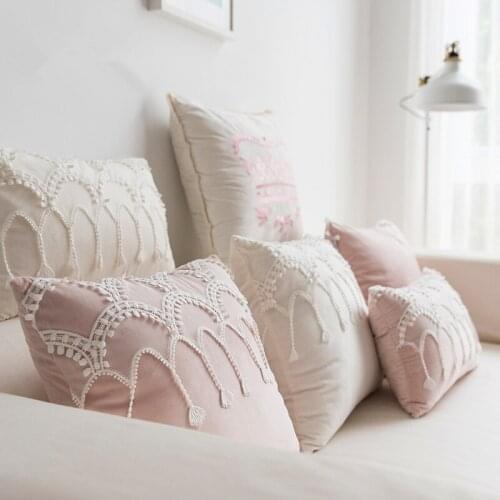 Korean Style Pink Series Pillowcase Home Car Party Decor Embroidered Dutch Velvet Cushion Covers White Sakura Throw Pillow Cover