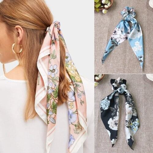Ruoshui 2021 Woman Printed Hair Ties Silk Scrunchies Ponytail Holders Flower Rubber Band Elastic Hairband Hair Accessories