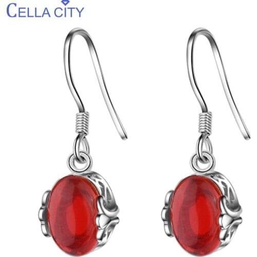 Cellacity Classic 925 Silver Jade Earrings For Charm Women Red Green Color Gemstones Drop Earrings Silver Fine Jewelry Gift