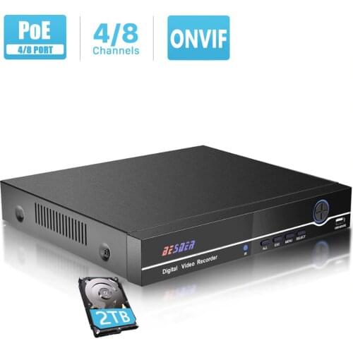 BESDER 48V IEE802.3af Active PoE NVR Recorder Motion Detect Alarm Security Surveillance NVR 4CH 1080P With 4CH PoE Port 48V