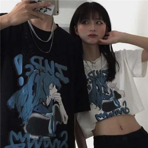 Gothic Punk Summer Loose Vintage Women Tshirt Harajuku Anime Cartoon Print Tops Short Sleeve Dropshipping Vintage Cotton Clothes