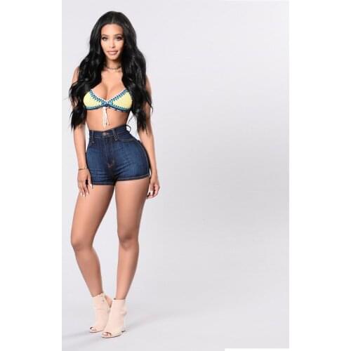 Ladies Women Plus Size Vintage Skinny Jeans Shorts Summer High Waisted Denim Shorts Jeans Button Pocket Blue Hot Shorts