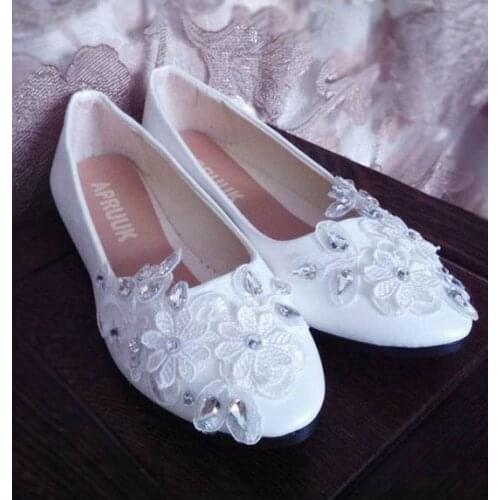 White lace shoes woman crystal silver big rhinestones luxury handmade plus sizes bridal bridesmaid weddign party shoes flats